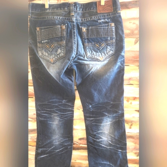 AFFLICTION Flapover BLAKE Black Premium Distressed Patches Y2k Denim Jeans 36 EC - Picture 6 of 16